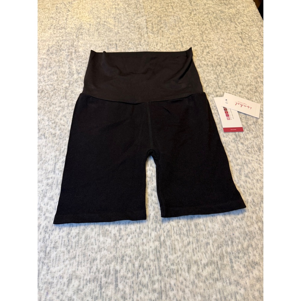 Isabel Maternity Black Ribbed‎ Bike Shorts Seamless High Waist Large NWT